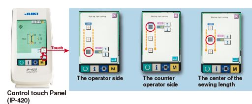 JUKI APW-895NE — Выбор позиции шитья через панель управления