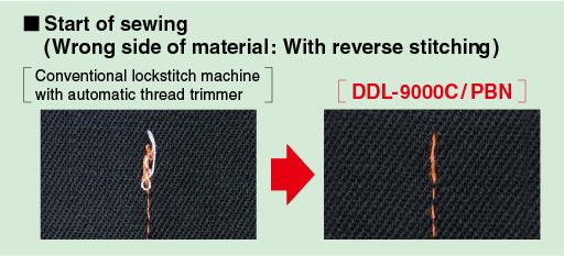 JUKI DDL-9000C-FMS/PBN — Машина устраняет «птичьи гнёзда» в начале шитья