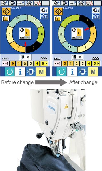 JUKI DP-2100 — Множество различных функций ввода данных: можно изменить начальную позицию программы сборки