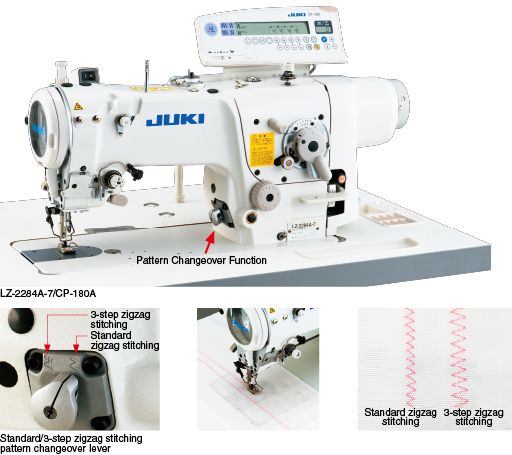 JUKI LZ-2284A-7 — Переключение между стандартным зигзагом и 3-шаговым зигзагом одним касанием