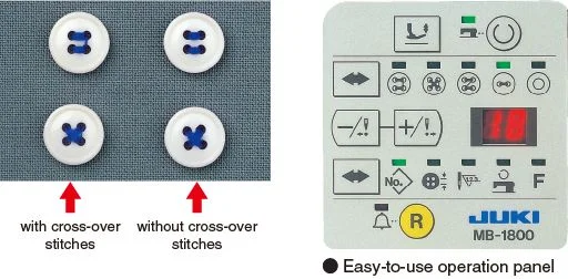 JUKI MB-1800S — Машина самостоятельно выполняет различные формы стежков: U-образную, X-образную и Z-образную строчку