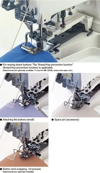 JUKI MB-1800S — Машина поддерживает широкий спектр спецификаций пришивания пуговиц