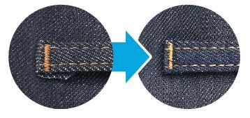 JUKI MOL-254N — Складывающая вилка и рамочный прижим обеспечивают качественное пришивание шлевок без загибов