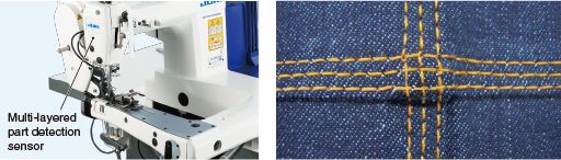 JUKI MS-1261A/DWS — Датчик обнаружения многослойных участков обеспечивает плавную подачу материала для красивых швов